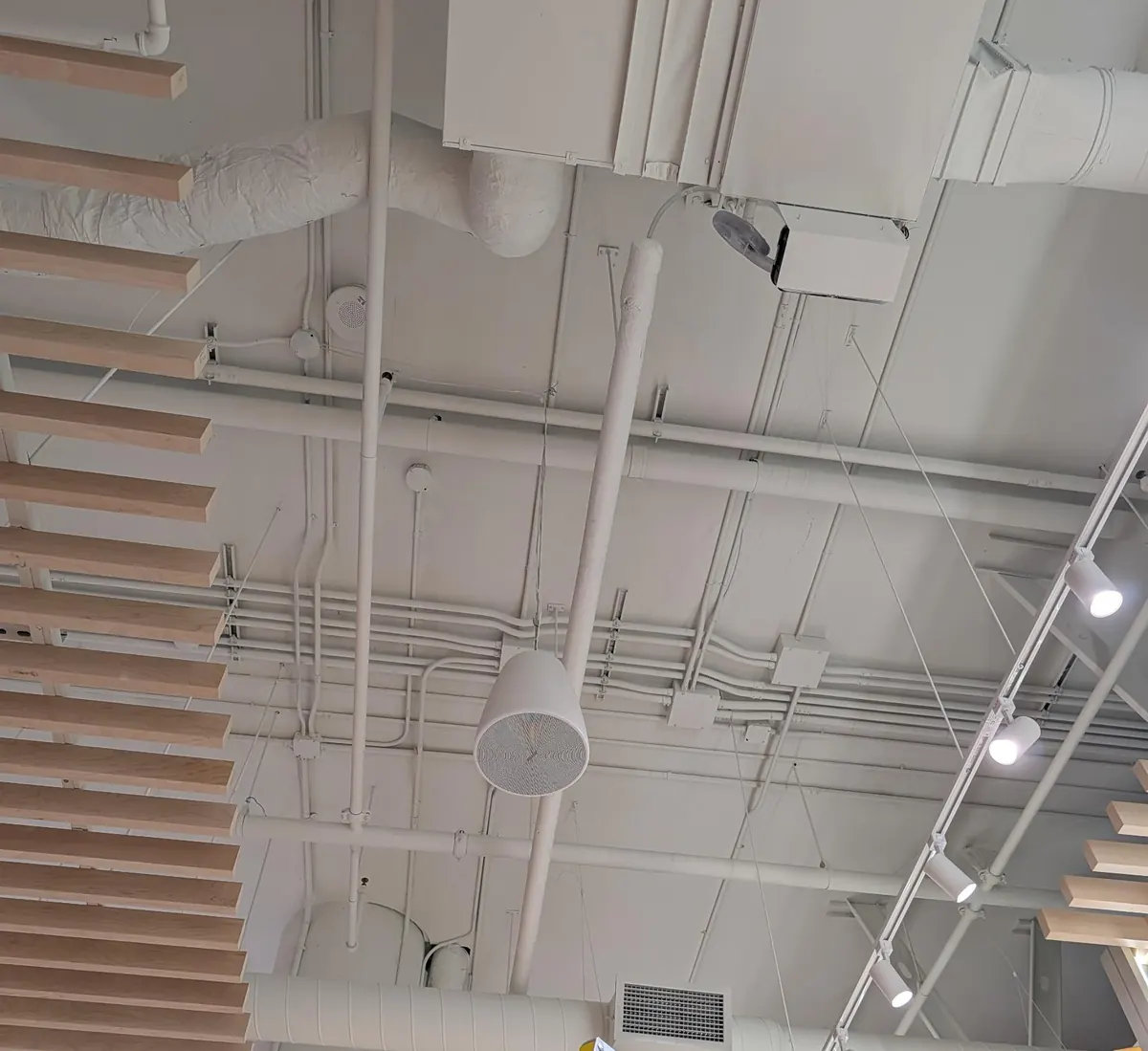 Pendant speaker in an open ceiling